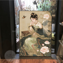 新中式国风荷花美女钻石画，人物图案国潮十字绣小件客厅装饰画