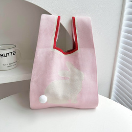 中秋节粉色兔针织单肩包月饼包装手提袋大容量伴手礼袋通勤托特包