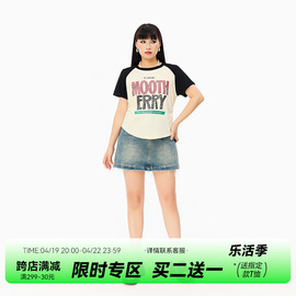 胖mm大码短袖t恤女2023夏季修身显瘦拼色别致字母印花上衣潮