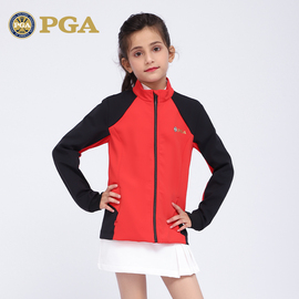 美国pga儿童高尔夫外套，女童青少年服装衣服春秋季长袖立领风衣