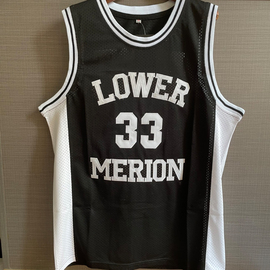 科比劳尔梅里恩33号高中球衣，复古黑色刺绣，篮球服运动无袖背心男