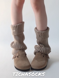 陆甜茶 金属标签袜套秋冬灰色中筒腿套女松弛感纯色堆堆小腿袜子