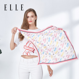 ELLE100%桑蚕丝丝巾女士法式真丝大方巾春秋时尚大牌印花围巾