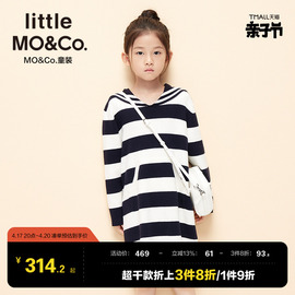 little moco童装春秋装女童海军风条纹长袖连衣裙儿童裙子女童裙