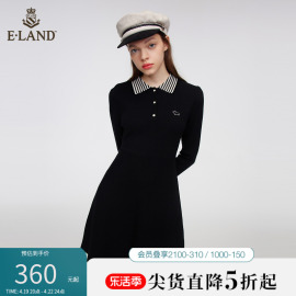 eland衣恋连衣裙女简约修身优雅显瘦柯基针织翻领裙子女夏季