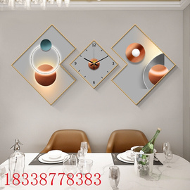餐厅装饰画带挂钟组合三联画现代创意钟表，壁画餐桌饭厅背景墙挂画