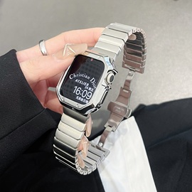 圣铂适用于iwatch98表带苹果手表54代applewatchultra7金属se不锈钢，s6蝴蝶扣45mm链式s8男女41保护壳套s7