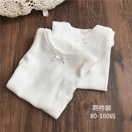 日系2件装镂空男女童白色，纯棉背心儿童，舒适打底衫薄款四季款