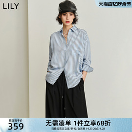 lily2024春女装简约竖条纹，垂坠感长袖，衬衫翻领宽松衬衣上衣女