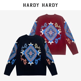 HARDY HARDY冬季菱形格子套头针织毛衣同款情侣毛衫上衣