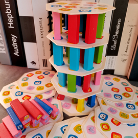 三合一儿童堆塔层层叠叠高桌游益智玩具木制创意，54粒叠叠乐积木