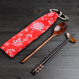 日式筷勺套装布袋创意实木质情侣筷子勺子情侣商务婚庆高档