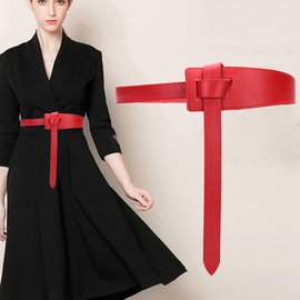 毛衣裙(毛衣裙)腰带，女头层牛皮2024宽腰封时尚，装饰配大衣西装收腰红色