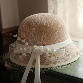 夏宫廷复古优雅蕾丝花朵赫本渔夫帽影楼森系旅拍写真新娘礼帽