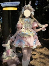 全款洛丽塔连衣裙零卡兔短袖OP刺绣小兔子粉色双子花苞lolita