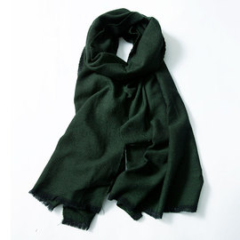 纯羊绒围巾女韩版文艺，毛边纯色显白墨绿保暖围巾，披肩护颈
