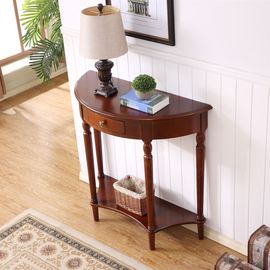 美式实木玄关桌半圆靠墙桌欧式走廊桌子玄关，台墙边桌玄关柜装饰桌