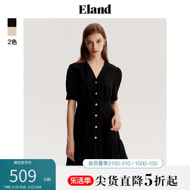 eland衣恋衬衫短袖连衣裙，泡泡袖冰丝透气裙子女夏季