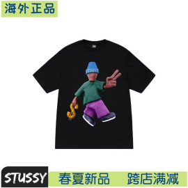 海外Stussy斯图西西海岸卡通橡皮小绿人印花短袖男女宽松T恤