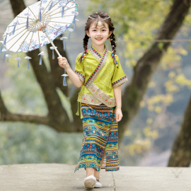 傣族服装女童夏季儿童三月三少数民族传统演出服云南西双版纳服饰