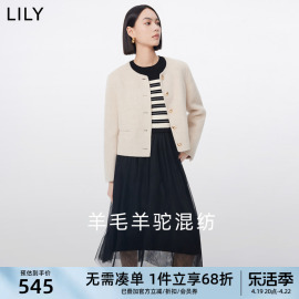 lily女装绵羊毛含羊驼毛，都市时尚复古小香风毛呢外套小个子