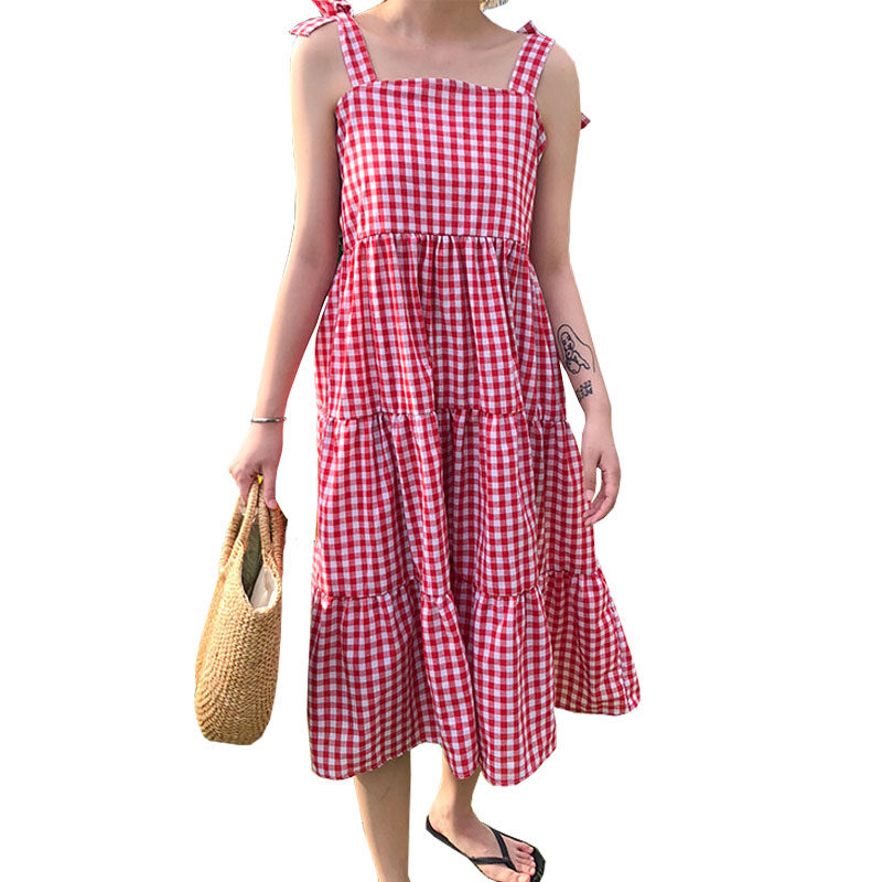 大码格子连衣裙夏过膝长裙胖mm性感露肩吊带裙宽松a字荷叶边裙女|msdalam kategori Butik wanita / wanita, wanita saiz besar - dari Buy2taobao.com untuk memberikan perkhidmatan ejen Taobao profesional membeli
