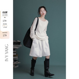 ivyyang法式白色纯棉宽松休闲短裙，女夏季黑色，通勤百搭短款半身裙