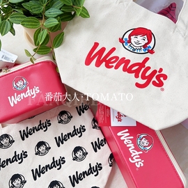 日本带回 wendys联名美式风格复古帆布包 皮革化妆包杂货包