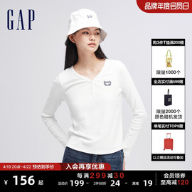 Gap女装2024春季logo简约纽扣V领长袖女友T套头上衣429380