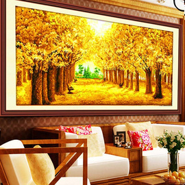 纯手工十字绣成品黄金满地黄金大道客厅卧室风景，挂画已绣好的