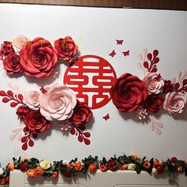 成品纸花玫瑰婚庆婚礼结婚影楼背景装饰布置立体纸花