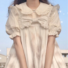 lolita内搭衬衫短袖夏季洛丽塔木耳花边大翻领甜美衬衣jk上衣