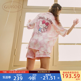 gukoo果壳睡衣女夏hellokitty联名2024冰丝，女士家居服套装b