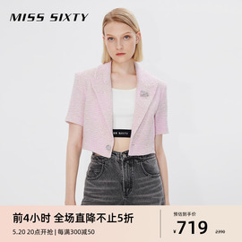 misssixty西装外套女钻饰胸针，甜美减龄气质小香风花式呢短款上衣