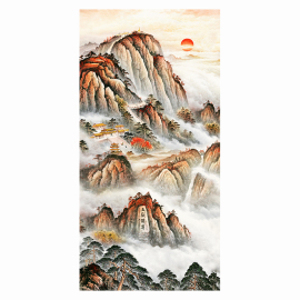 高清晰竖幅新版国画泰山日出风景有山无水靠山背景墙壁装饰贴图画