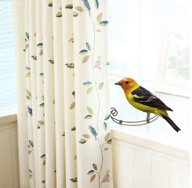 棉麻亚麻小清新卧室，窗帘布料成品飘窗田园落地窗纱帘简约现代小鸟