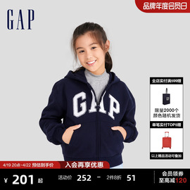 Gap女童秋冬LOGO碳素软磨抓绒柔软卫衣儿童装运动连帽衫819394