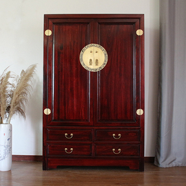 实木衣柜全樟木衣橱新中式，禅意双门衣柜，实木古典衣柜卧室储物柜