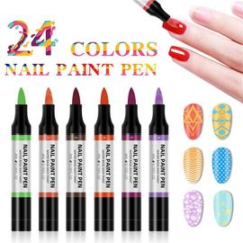 跨境24色指甲油彩绘，笔3d画花笔描甲点花笔水性，无味指甲油笔