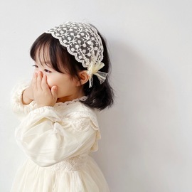 韩国宝宝复古法式蕾丝网纱发带婴幼儿不伤发超头带弹力公主头箍新