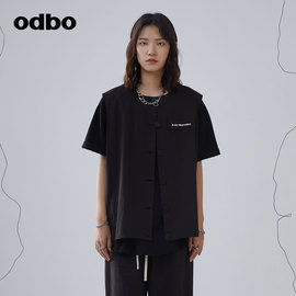 odbo欧迪比欧原创设计时尚黑色背心女夏季复古港风休闲马甲