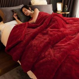 高端结婚庆大红毛毯拉舍尔加厚双层冬季保暖仿裘皮草盖毯子珊瑚绒