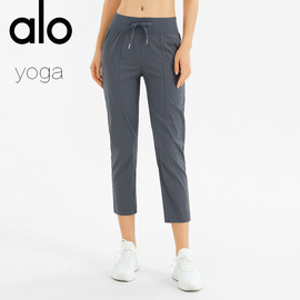 aloyoga瑜伽裤运动健身休闲裤直筒修身七分裤，系带松紧裤女商务