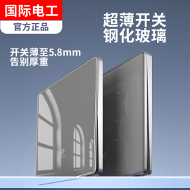 国际电工钢化玻璃超薄开关灰色镜面86型暗装电源家用五孔插座面板