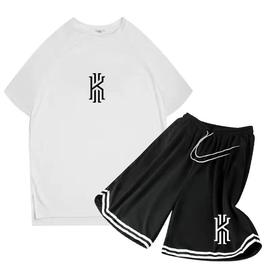 黑白配投篮训练服速干短袖运动t恤男夏季宽松短裤篮球球衣套装