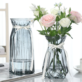 二件套大号简约玻璃花瓶，透明彩色水培植物富贵竹，干花插花摆件
