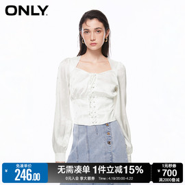 ONLY夏季时尚通勤风方领满印短款套头雪纺衫女123251017