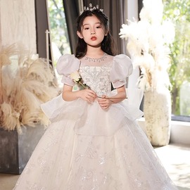 中大童主持人公主裙，2023学生微胖仙气花童婚礼钢琴走秀演出服