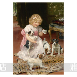 dmc印花十字绣客厅卧室名画，油画欧洲宫廷，人物女孩与狗三