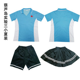 葫芦岛市实验三小夏天校服，纯棉蓝色短袖短裤，套装运动演出夏装